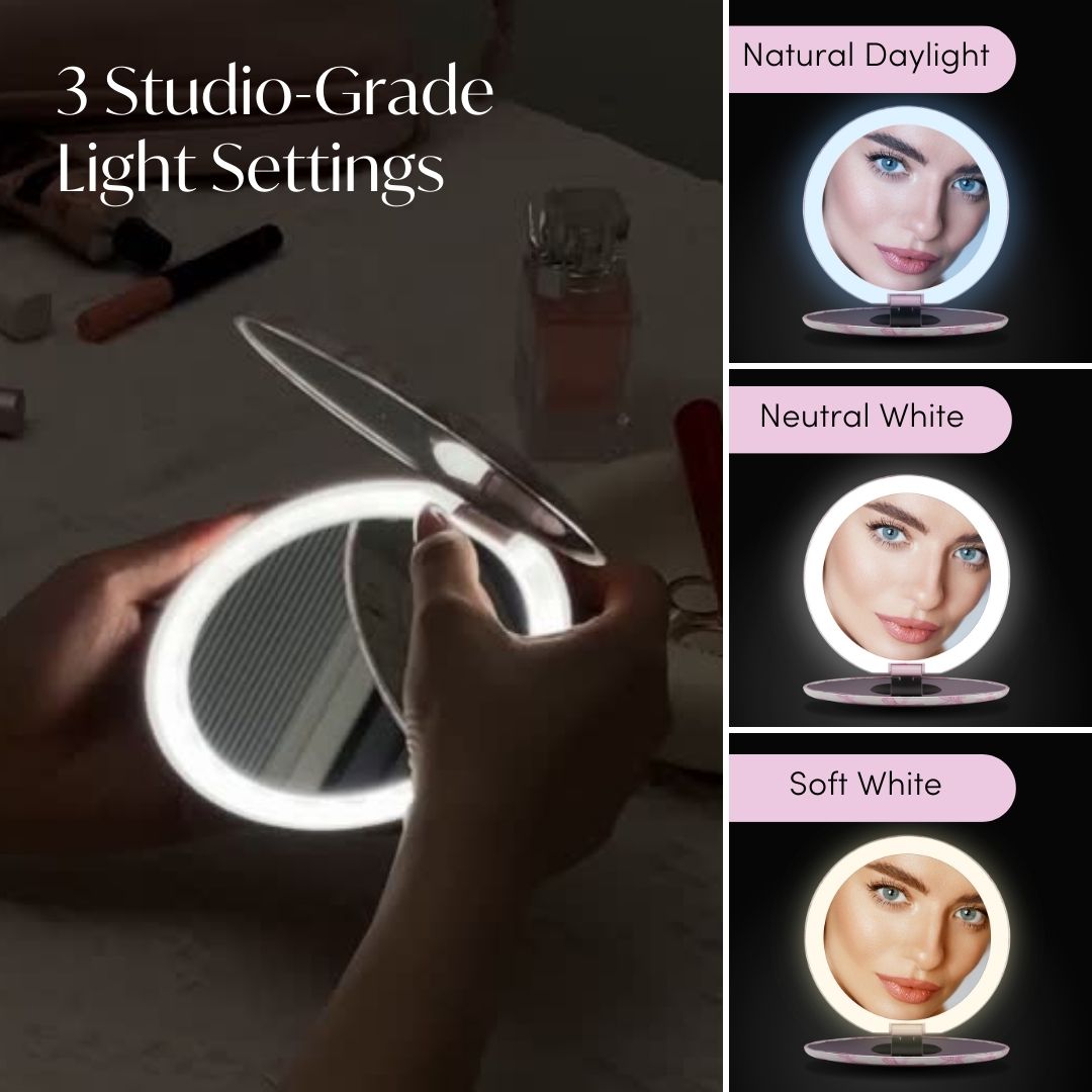 Mini Taylor LED Compact Mirror | Blush Zebra